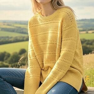 GAP Lemon Yellow Pullover Sweater Textured Knit Cotton Casual All Season Sz M